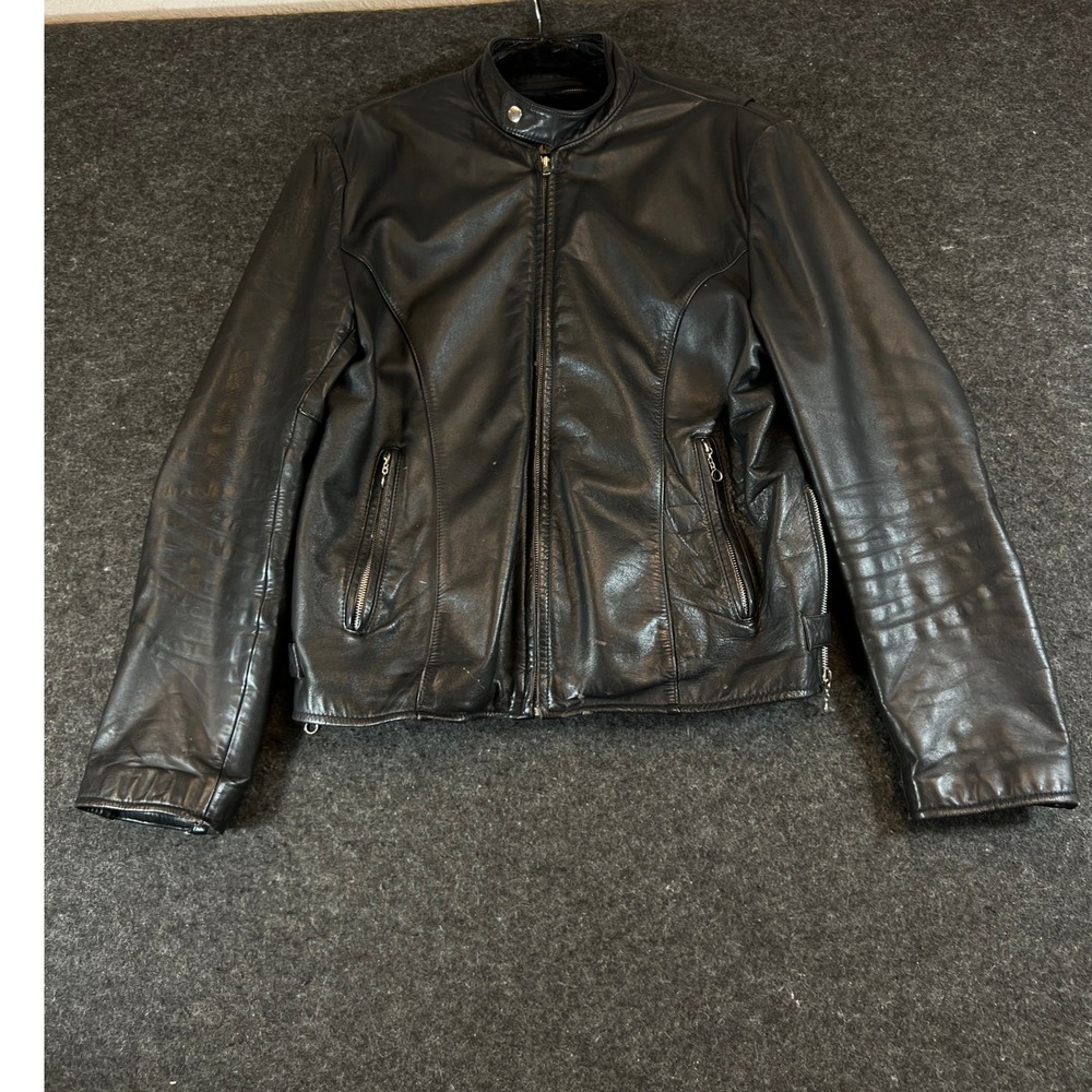 Vintage 90s Verducci Leather Cafe Racer Biker Jacket Mens 44 Black Moto Grunge